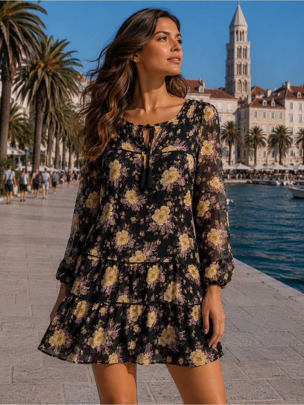 Laurel Grey Floral Mini Dress - Black